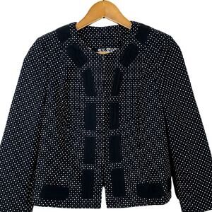Cabi Open Front Blazer Crop Jacket Polka Dot Ribbon Trim Career Casual - 8